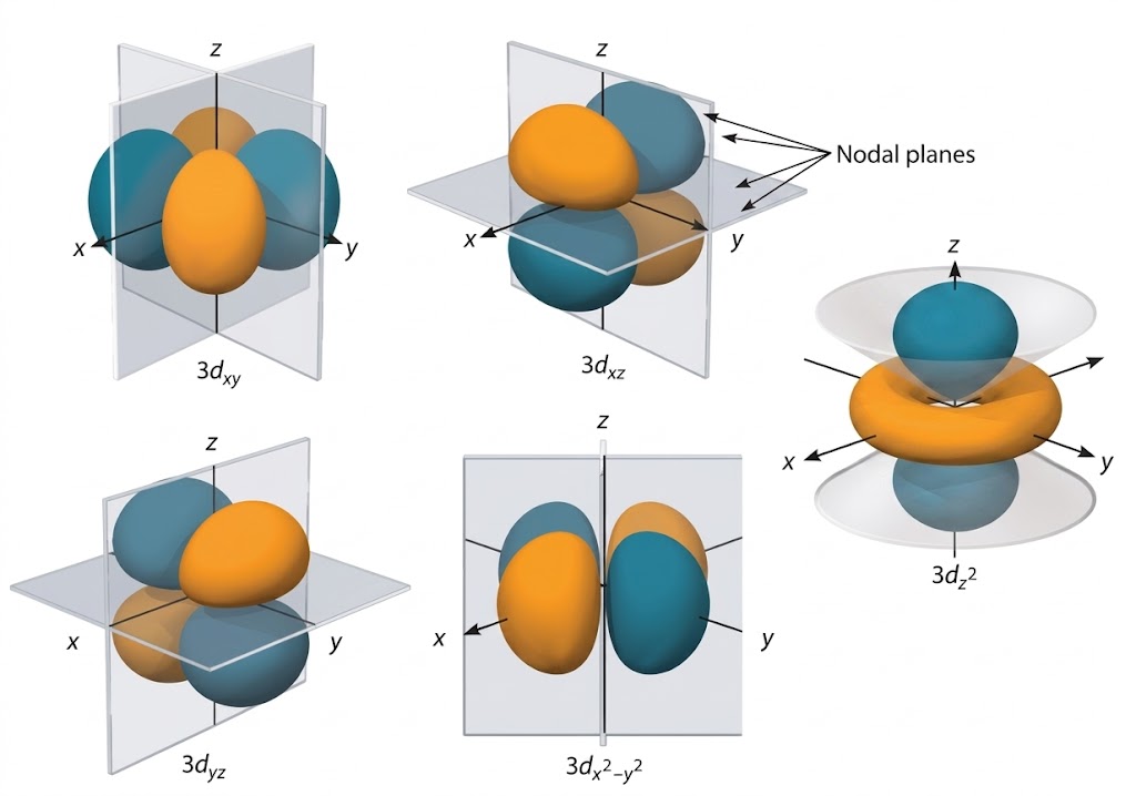 Double dumbbell shaped d orbitals orientation